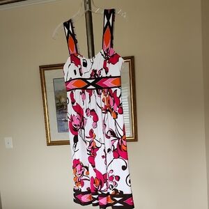 Maggy London Petites Pink/Orange/Chocolate Brown Floral Knit Dress